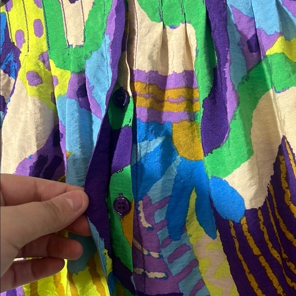 Meet Me In Santorini Colorful Patterned Oversized Puff Sleeves Blouse, Large - Picture 3 of 7